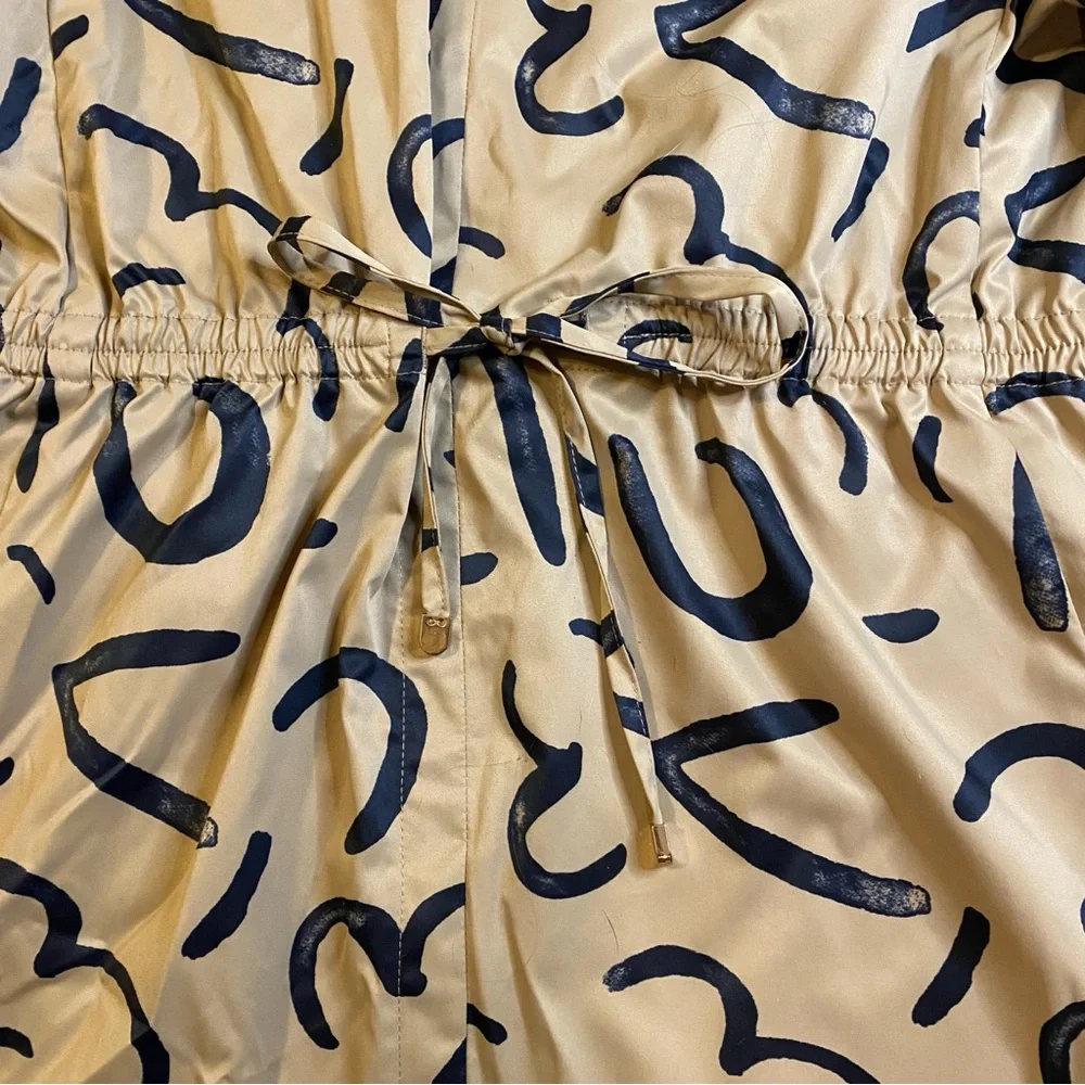 Luii Tan Khaki Abstract Graphic Print Hooded Trench‎ Coat Jacket Women Small